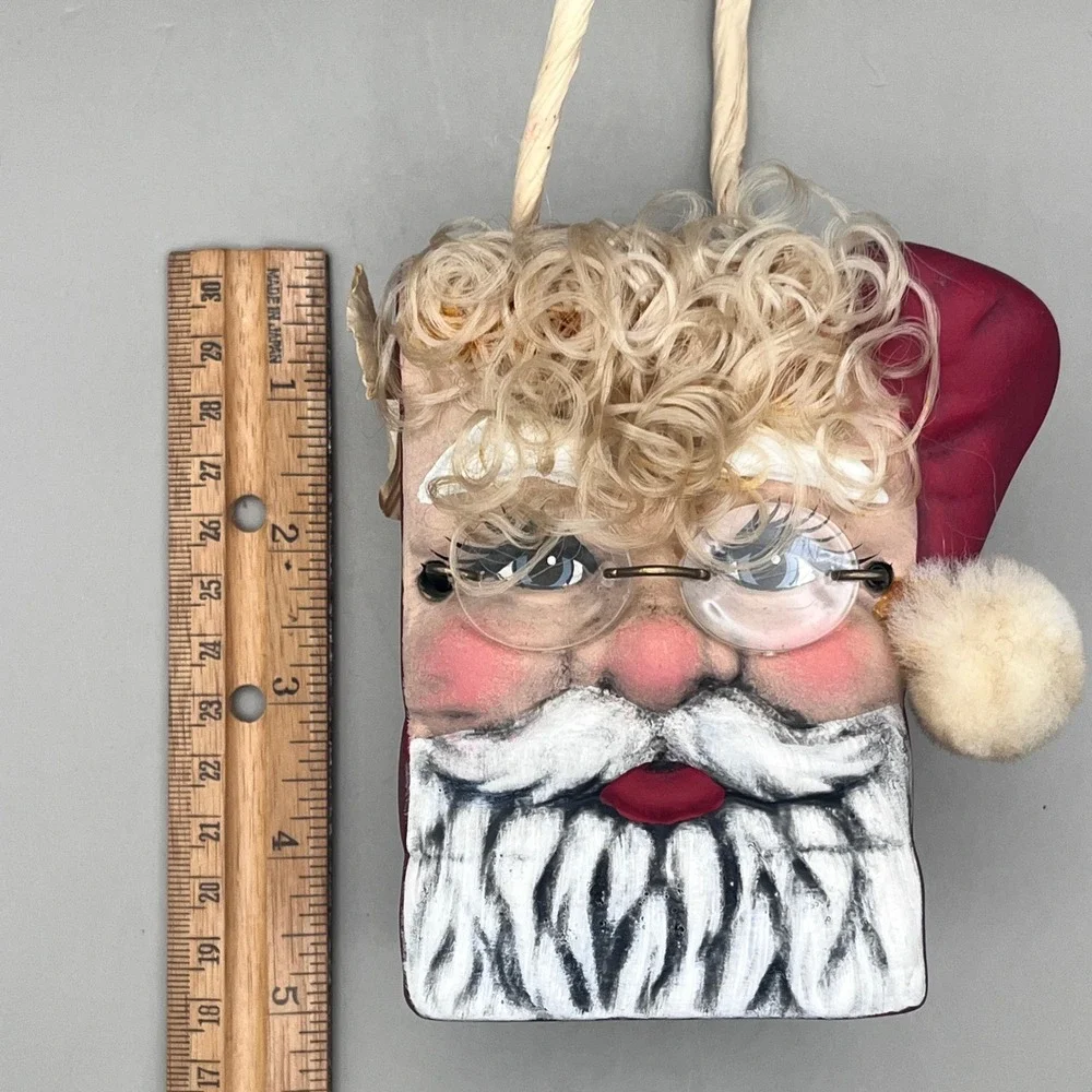 Vtg Santa Claus Ceramic Decorative‎ Gift Bag Vase Burgundy Christmas Decor 4.5